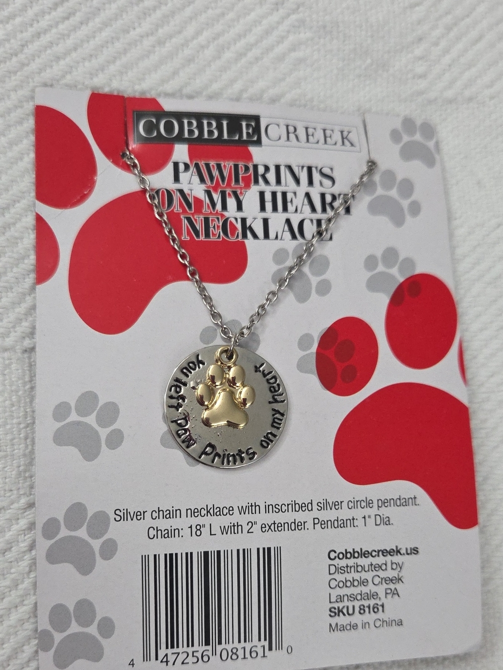 Cobble Creek Paw Prints On My Heart Silver Chain Necklace NWT Carded